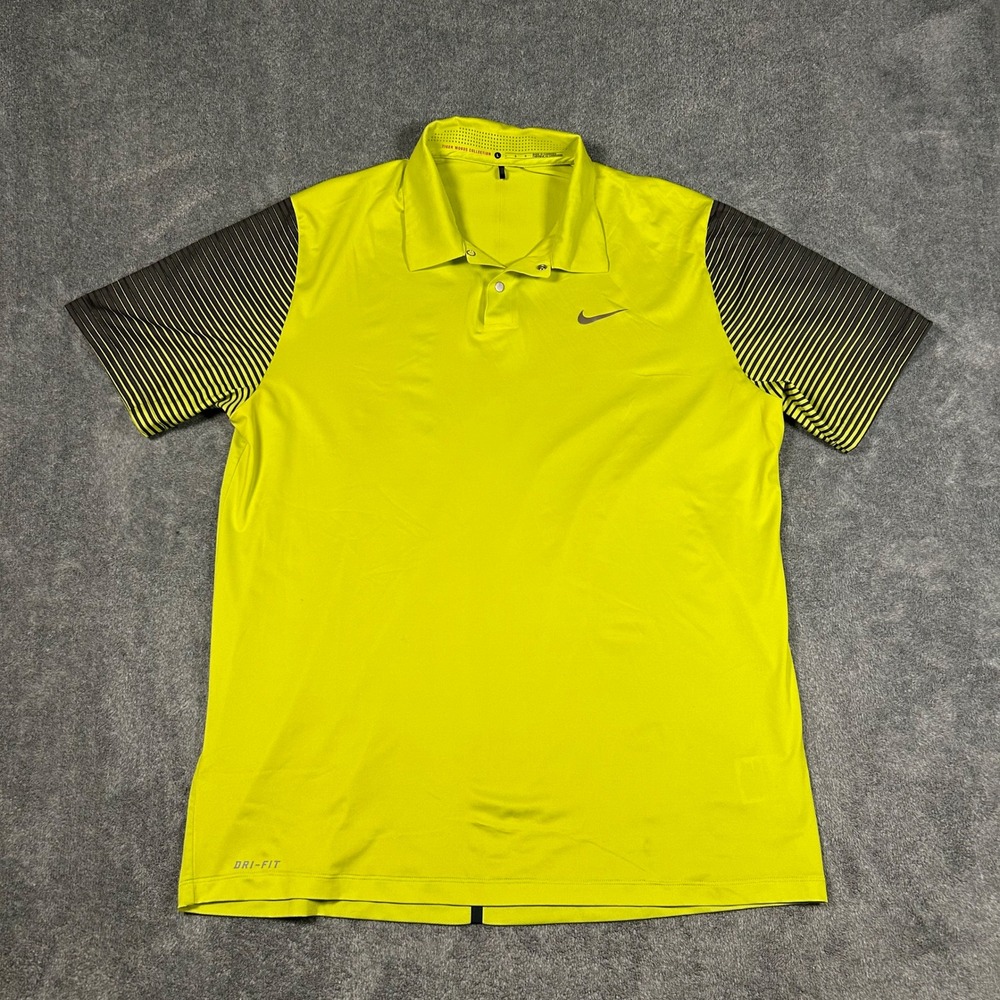 Nike Tiger Woods Collection Golf Polo Shirt Mens Large Yellow Dri-FIT Striped